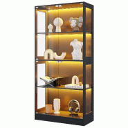 Merax Vitrine LED 80x35x170 cm, vitrine Moderne en Verre Noir, vitrine de Collection avec contrôle par Application, 4 Niveaux - noir multi-matériau