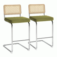 Oviala Business Lot de 2 chaises hautes en acier et velours vert olive - vert 114864