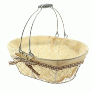 Panier ovale "Bocage" métal grillagé argent tissu écru 36x26x13cm - par 28