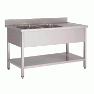 Plonge inox avec étagère basse 2 bacs à gauche 1600 x 700 x 850mm - PGN203