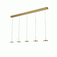 Suspension Fabas Luce Dunk 5 lumières - LED 40W dimmable - Laiton satiné Design linéaire - jaune 8019282539322