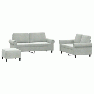 VidaXL Ensemble de canapés 3 pcs avec coussins Gris clair Velours Modèle Havelionis - 3202220