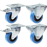 Roulette 80mm 3" frein en caoutchouc bleu fixe forte capacité 560kg, jeu de 4 Roulette 80mm 3" frein en caoutchouc bleu fixe forte capacité 560kg, jeu de 4