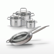 Batterie de cuisine avec 2 poêles 28/32 cm et 3 faitouts 12/16/20 cm en inox sans PFAS Elo Collection Relief Solution Citrin - gris 3176239940152_0