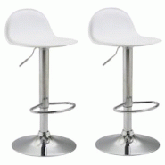 Décoshop26 - Lot de 2 tabourets de bar pied trompète métal hauteur réglable en synthétique blanc TDB10343 - blanc 3000500269607