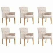 Décoshop26 - Lot de 6 chaises de salle à manger avec accoudoirs en tissu beige DEC025462 - beige 3000255257812 Décoshop26 - Lot de 6 chaises de salle à manger avec accoudoirs en tissu beige DEC025462 - beige 3000255257812