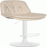 Décoshop26 - Tabouret chaise haute x1 pour cuisine et bar à assise moelleuse en tissu crème cadre en métal blanc 10_0005683 - beige métal 3000265