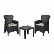 Ensemble d'extérieur 2 fauteuils et 1 table carrée (L)450 mm, en polypropylène gris foncé effet rotin, à assembler_0
