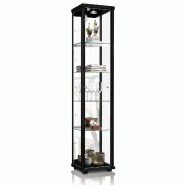 K-Möbel vitrine en verre en noir (176x37x33cm) avec 4 étagères en verre réglables en hauteur, miroir, serrure, LED - modèle de voiture vitrine -