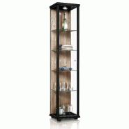 K-Möbel Vitrine en verre sur pied 176x37x33 cm Made in Germany avec LED & 4 tablettes en verre réglables en hauteur Noir & Chêne Sonoma - multicolo