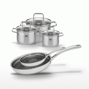 Lot 2 Poêles 28/24cm & 3 Faitouts 14/16/20cm Elo Relief Evolution - gris inox 3176239957761