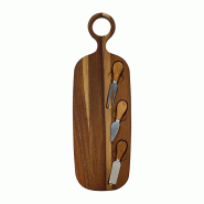 Novastyl - Planche à découper copa 49x16cm en bois d'acacia avec 3couteaux à fromage - 3256391049297
