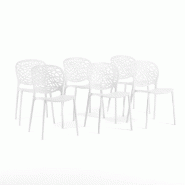 RATTATAN Lot de 6 chaises d'extérieur empilables en polypropylène dossier ajouré design naturel pour jardin terrasse bar restaurant Linda - blanc -
