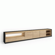 SKRAUT HOME Meuble TV, Banc Télé, 310x50x37 cm, Pour les TV jusqu'à 80", LED, Chêne et noir - beige Bois manufacturé 687_2