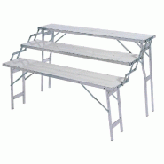 Table d'extérieur et de marché - 3 niveaux - L150xP90xH60/75/90cm - 12.20kg - Plateau vitro-résine traité contact alimentaire - Gris