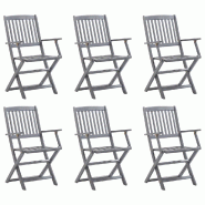 VidaXL Chaises Pliables D Extérieur Lot De 6 Bois D Acacia Solide - gris 3065519