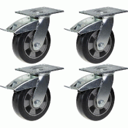 152mm 6" roulettes pivotantes en caoutchouc noir avec frein, capacité de charge de 1320kg, jeu de 4 152mm 6" roulettes pivotantes en caoutchouc noir avec frein, capacité de charge de 1320kg, jeu de 4