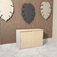 Armoire basse à portes coulissantes Mobel Linea. - 120, Gris aluminium, Chêne moyen_0