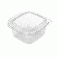 Barquette fraîcheur hermétique avec couvercle à charnière 375ml - lot de 50 - PET transparent