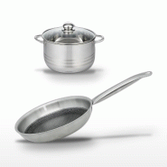 Batterie de cuisine avec 1 poêle de cuisson 24 cm et 1 faitout 24 cm en acier inoxydable sans PFAS Elo Collection Relief Solution Brillant - gris 317_0