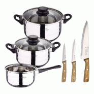 BERGNER - Batterie de cuisine 5 pièces 16/18/20cm compatible induction avec ensemble de 3 couteaux de cuisine NOIA en acier inoxydable - multi-matér