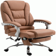 Décoshop26 - Fauteuil de bureau avec fonction massage repose-pieds en cuir synthétique marron clair et métal 10_0006932 - marron métal 3000265840592