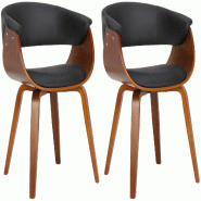 Décoshop26 - Lot de 2 chaises de la salle à manger design retro en structure en bois marron et assise en PVC noir 10_0001686 - marron Bois massif 30
