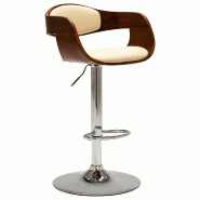 Décoshop26 - Tabouret de bar x1 chaise haute rétro en bois courbé et PVC crème et métal DEC029462 - 3000257386862