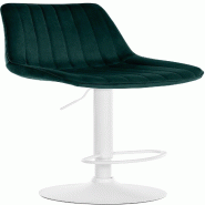 Décoshop26 - Tabouret de bar x1 réglable en hauteur pivotant à 360° assise en velours vert couture verticale pied métal blanc 10_0006440 - blanc