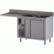 Diamond - Plonge 2 cuves 400x500x300, égouttoir gauche, sur armoire 2 portes coulissantes et espace lave-vaisselle - réf. L1621/VAD-SS4 - AKS-L1621/
