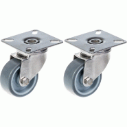 Roulette 50mm 2" en acier inoxydable caoutchouc gris, pivotante, 80kg, jeu de 2 Roulette 50mm 2" en acier inoxydable caoutchouc gris, pivotante, 80kg, jeu de 2