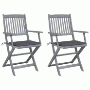 VidaXL Chaises Pliables D Extérieur Lot De 2 Et Coussins Bois D Acacia - gris 3064482