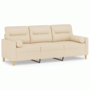 Canapé 3 places avec oreillers décoratifs crème 180 cm tissu Modèle Perolia - 8721012057982