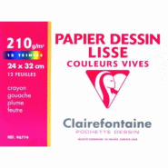 Clairefontaine Lot de 10 Pochette de 12 feuilles de papier à dessin lisse, 210 g/m², 24x32, coloris assortis vifs - 3329680967746