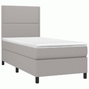 Décoshop26 - Cadre de lit LED avec sommier tête de lit matelas surmatelas 100x200 cm tissu gris clair TDL0207927 - gris 3001246288006_0