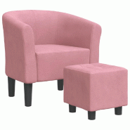 Décoshop26 - Fauteuil lounge assise confortable design moderne avec repose-pieds en velours rose DEC026432 - 3000255817689