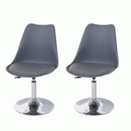 Décoshop26 - Lot de 2 chaises de salle à manger réglable en hauteur pivotante PVC et plastique gris foncé piètement chromé 04_0007393 - gris 300 Décoshop26 - Lot de 2 chaises de salle à manger réglable en hauteur pivotante PVC et plastique gris foncé piètement chromé 04_0007393 - gris 300