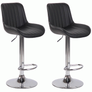 Décoshop26 - Lot de 2 tabourets de bar chaises hautes en PVC noir coutures verticales support en métal chromé 10_0004276 - noir métal 3000252018652