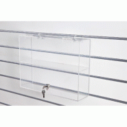 Vitrine en PMMA - fond lamé ou grille - 40x10x30cm - épaisseur 3mm - transparente avec clé