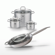 Batterie de cuisine avec 1 faitout 16 cm 2 faitouts 20/26 cm et 2 poêles 24/32 cm en inox sans PFAS Elo Collection Relief Solution Citrin - gris 3176_0