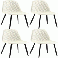 Décoshop26 - Chaises de salle à manger x4 coutures décoratives losanges assise en tissu crème pieds métal noir mat 10_0007734 - beige métal 3000