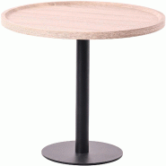 Décoshop26 - Table d'appoint moderne plateau rond en bois couleur chêne Ø60cm design avec pied central en métal noir 10_0009148 - noir métal 3000