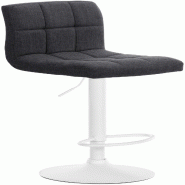 Décoshop26 - Tabouret de bar x1 style contemporain en tissu matelassé gris foncé cadre métal blanc 10_0005785 - blanc métal 3000265218650