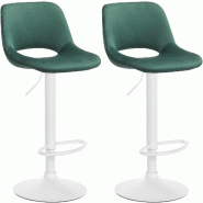 Décoshop26 - Tabourets de bar chaises haute x2 avec repose-pieds en velours vert piètement métallique blanc 10_0004088 - blanc métal 3000251923544