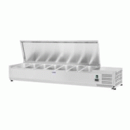 Helloshop26 - Saladette à poser table comptoir acier inoxydable - 150 x 33 cm - 7 bacs GN 1/4 14_0003291 - 3000230438984 Helloshop26 - Saladette à poser table comptoir acier inoxydable - 150 x 33 cm - 7 bacs GN 1/4 14_0003291 - 3000230438984