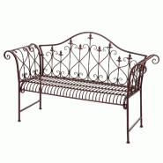 Mendler Banc de jardin HWC-H78, Banc de parc Banc 2 places en métal avec décorations aspect rouille brun 150cm ~ sans coussin d'assise - marron mét