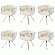 Merax Chaises de salle à manger en velours, lot de 6, fauteuils pivotants pour chambre, fauteuil inclinable pivotant à 360° avec quatre pieds en m�