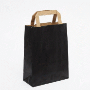 Sac kraft vergé noir poignées plates 18x8x24cm - par 50 - robuste et élégant pour divers articles