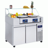 Table de préparation réfrigérée avec 2 portes GN 1/1 et vitrine, 9x GN 1/6 h 150 mm, -2°/+8°C 1210x700x1330 mm - VIRTUS - 0615402700146
