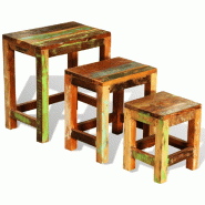 VidaXL Table gigogne 3 pcs vintage Bois de récupération  Modèle Atlas - 241093